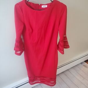 Calvin Klein Womens red dress with bell sleeves Size 4.